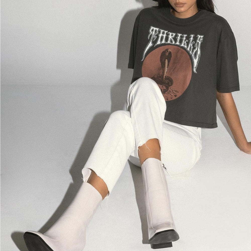 White faux leather boots